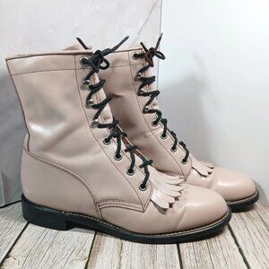 Justin Diamond Women’s Lace-Up Boots Size 6C Pink Beige Leather